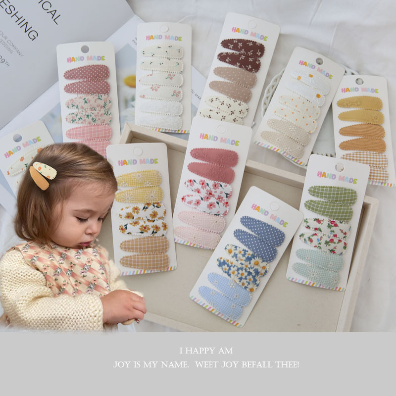 Baby Clothing Material - 6개 패브릭 헤어 클립 꽃무늬 프린트