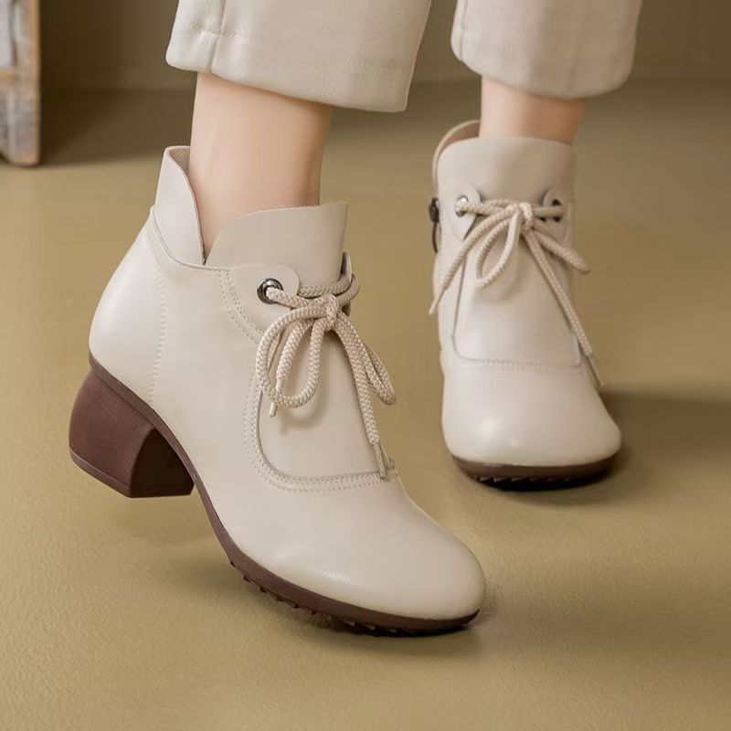 Soft Sole Booties - 여성용 가을 겨울 신상 가죽 레이스업