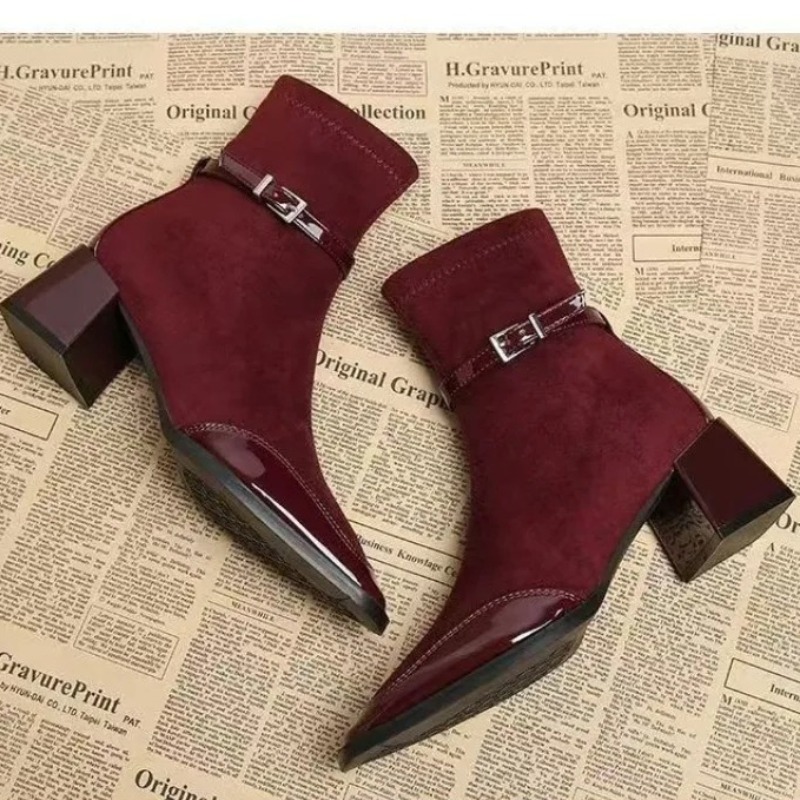 벨트 버클 부티 패션 스퀘어 토 패널 스웨이드 사이드  - Soft Sole Booties 리뷰 및 가격