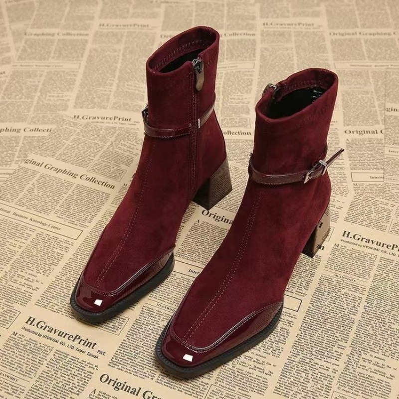 벨트 버클 부티 패션 스퀘어 토 패널 스웨이드 사이드  - Soft Sole Booties 리뷰 및 가격