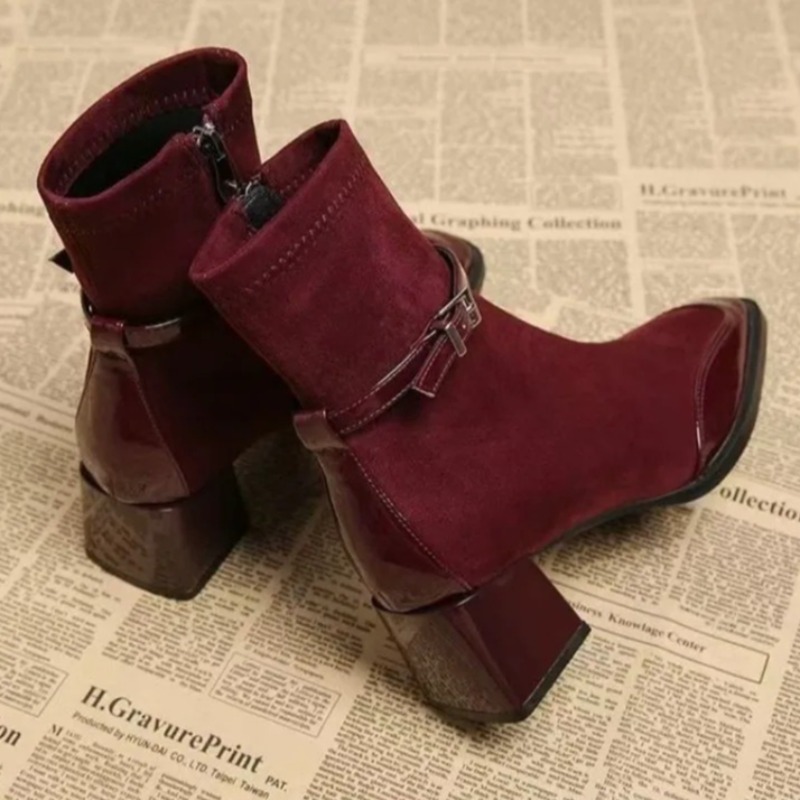 벨트 버클 부티 패션 스퀘어 토 패널 스웨이드 사이드  - Soft Sole Booties 리뷰 및 가격