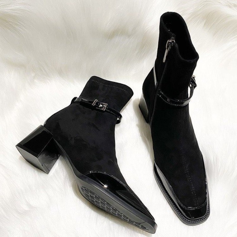 벨트 버클 부티 패션 스퀘어 토 패널 스웨이드 사이드  - Soft Sole Booties 리뷰 및 가격